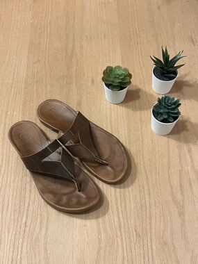 OluKai Lala Brown Leather Flip Flop Sandals